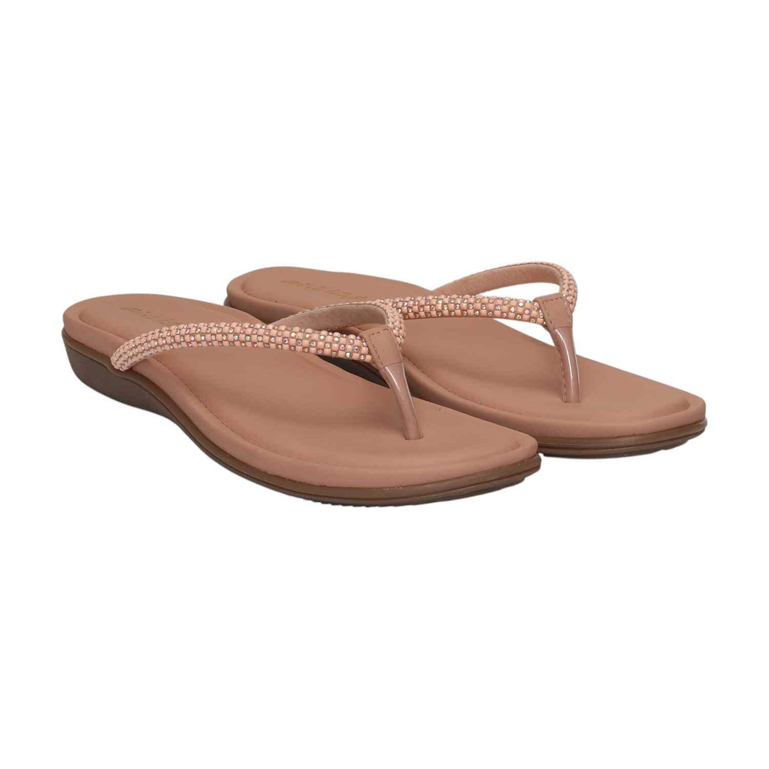 Women Peach Embellished Flip-Flops Fashion Flat