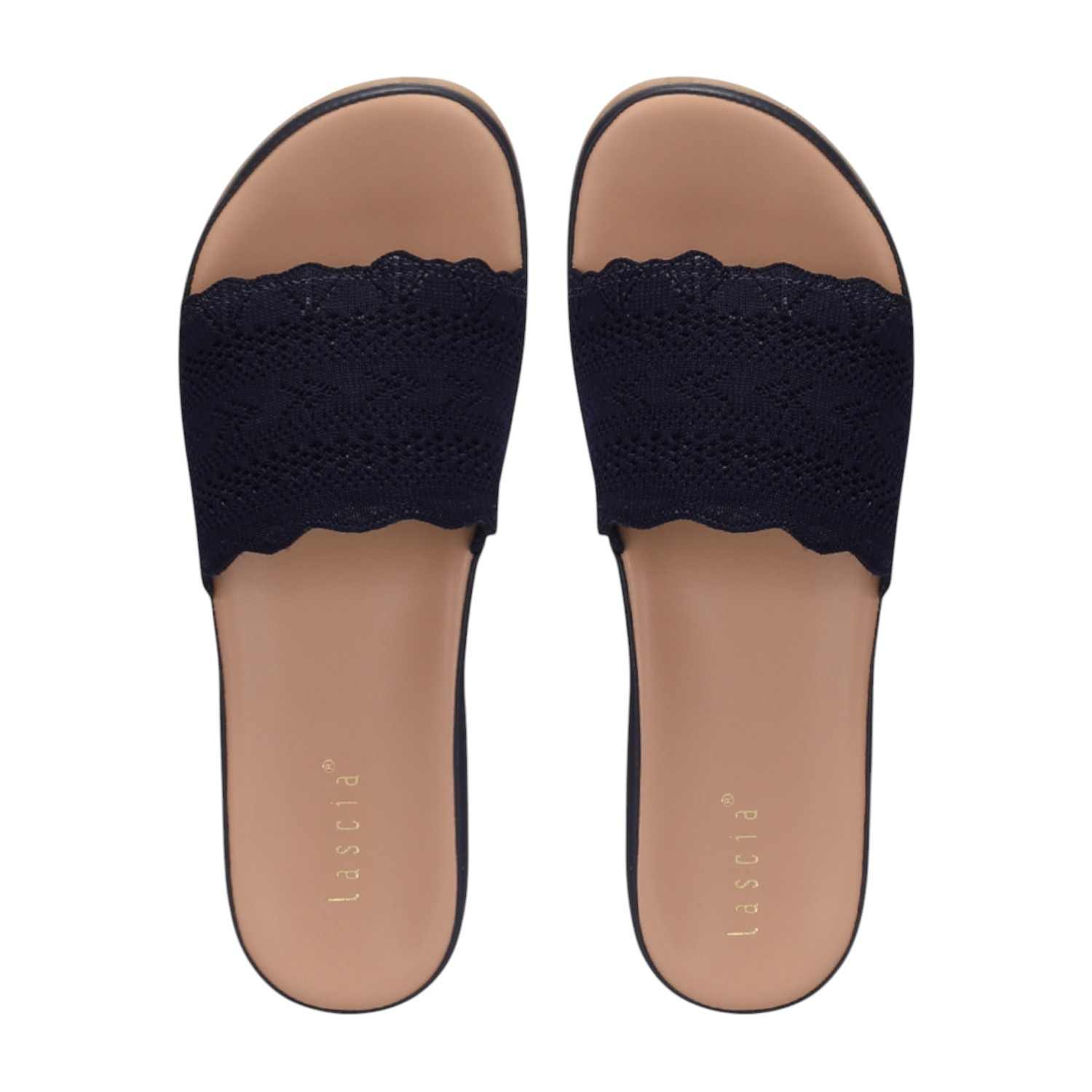 Women Navy Casual Flat Slider