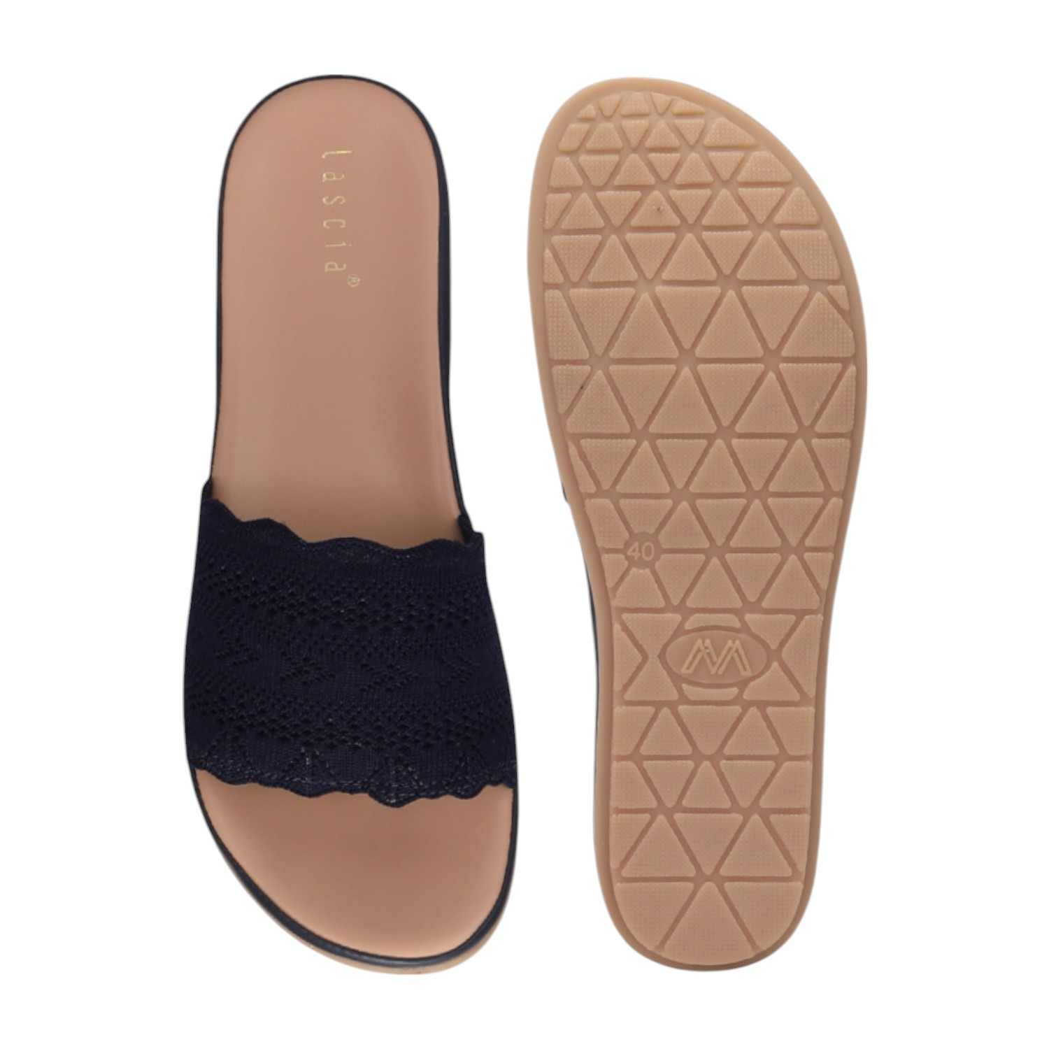 Women Navy Casual Flat Slider