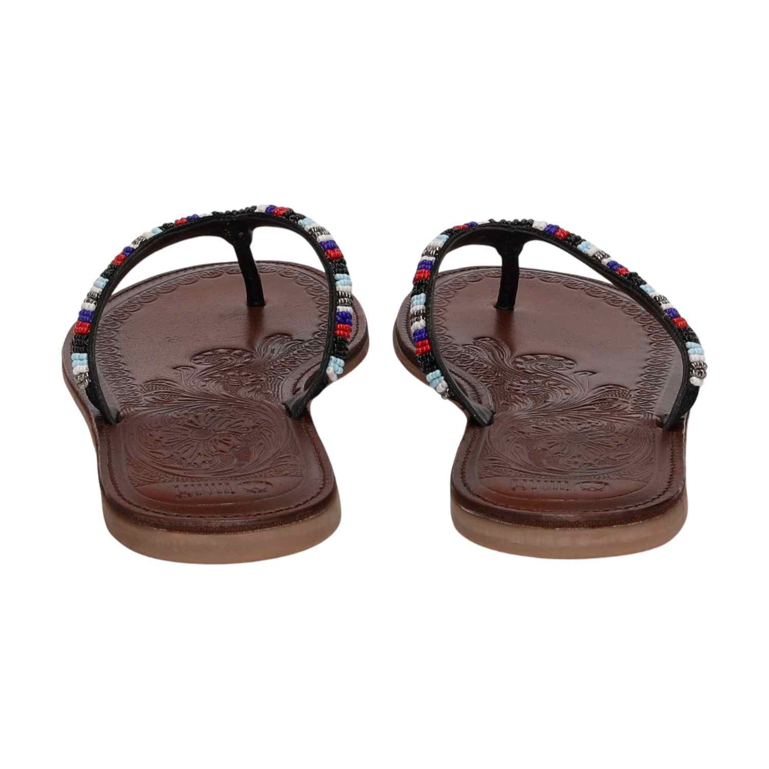 Women Black Ethnic Beaded Flat Sandals