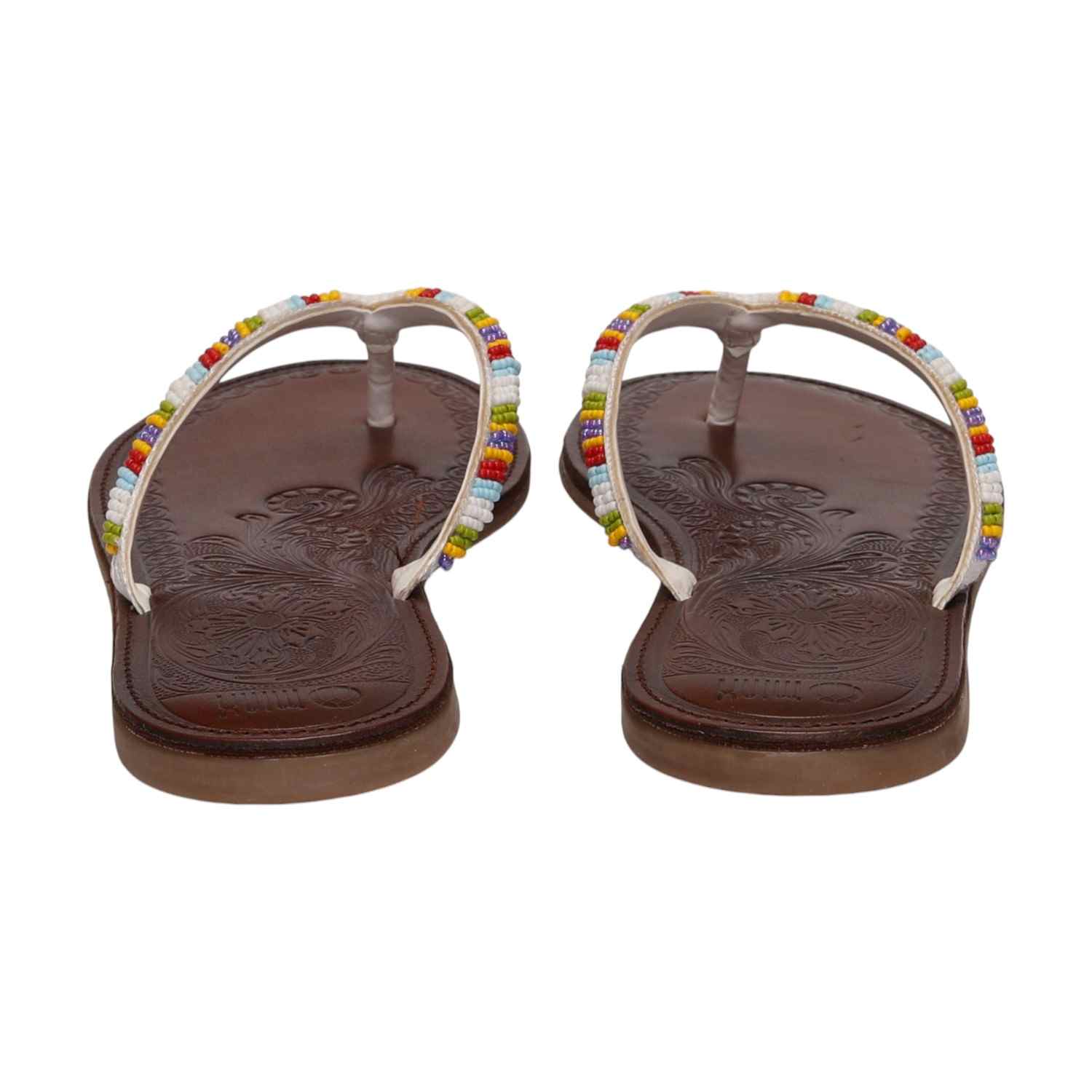 Women White Ethnic Beaded Flat Sandals