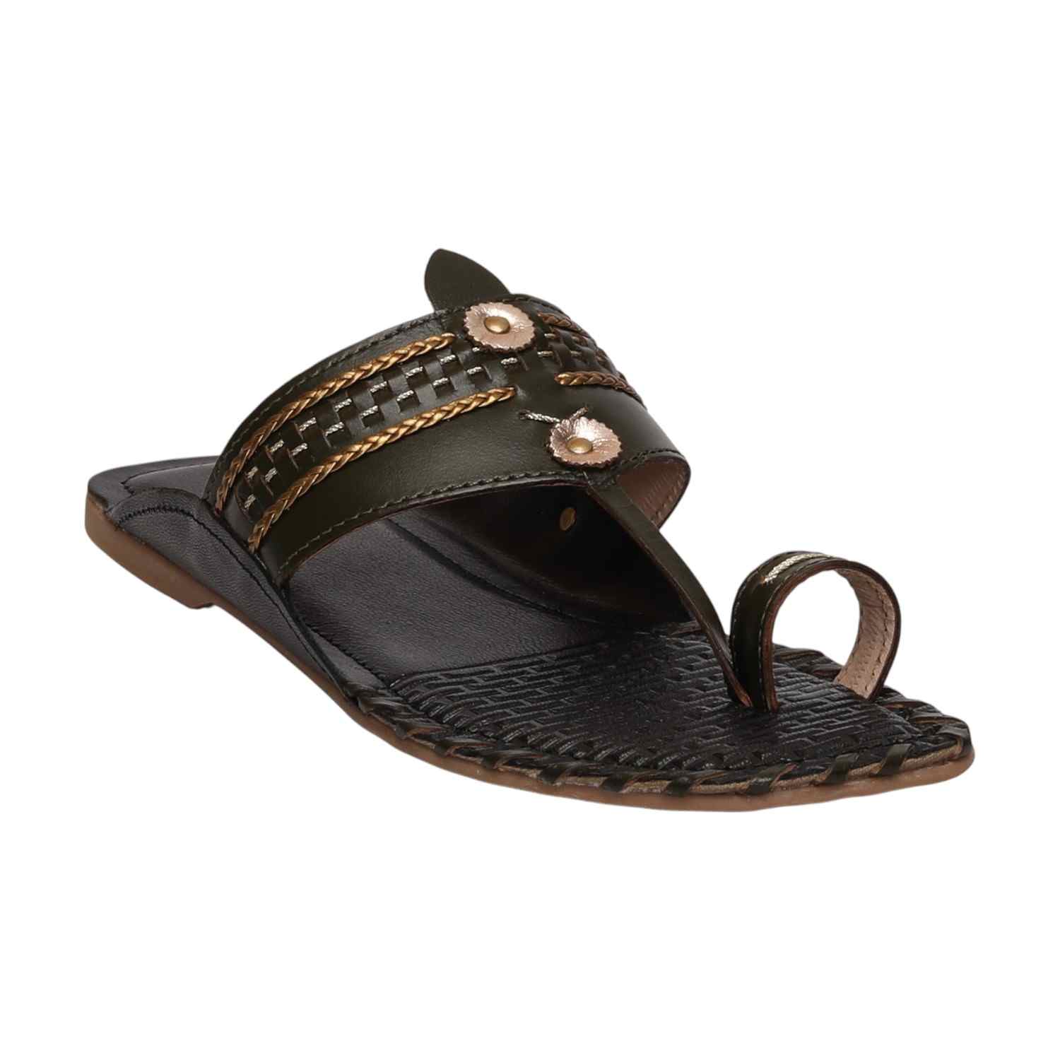 Women Olive Embellished Slip-On Flats