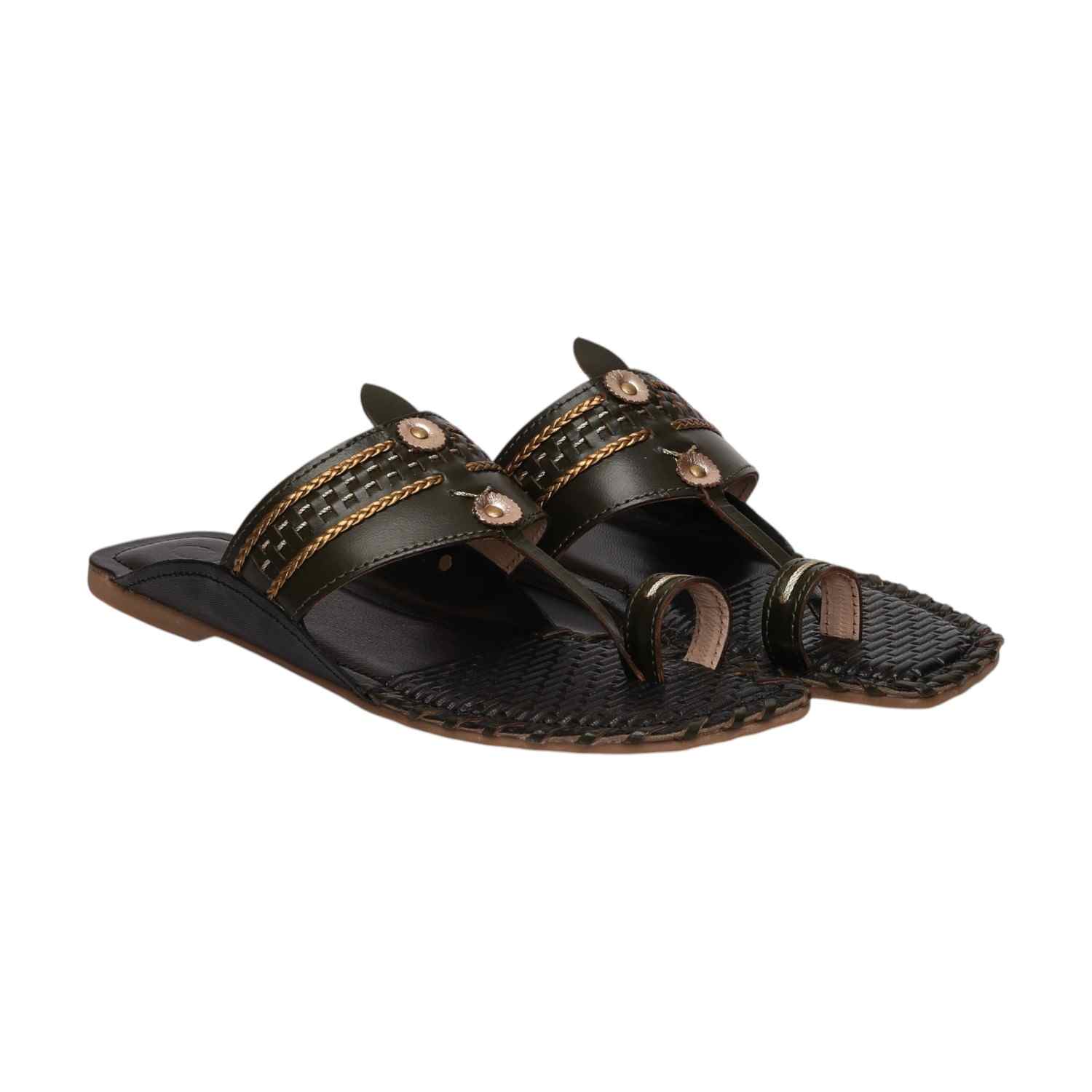 Women Olive Embellished Slip-On Flats