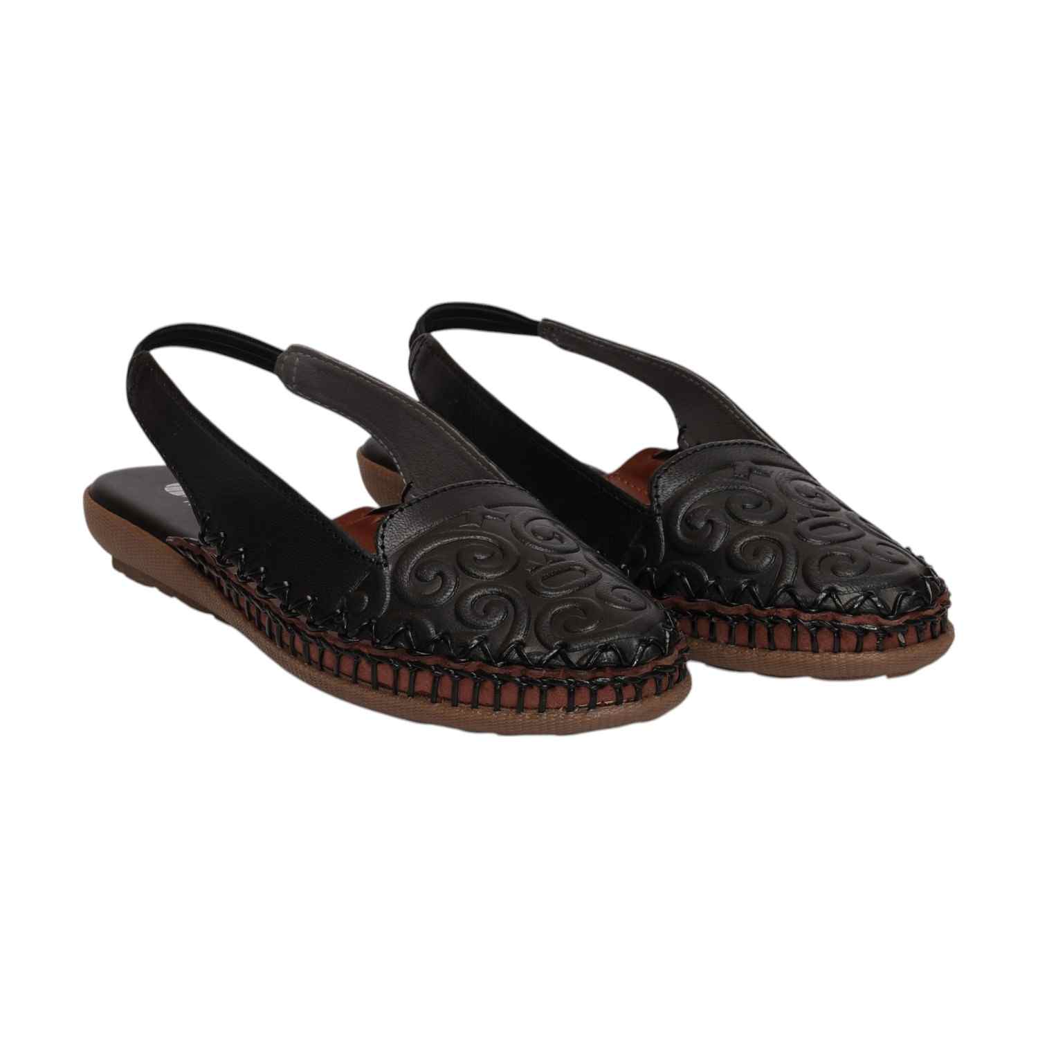 Embossed Black Slingback Flats for Women