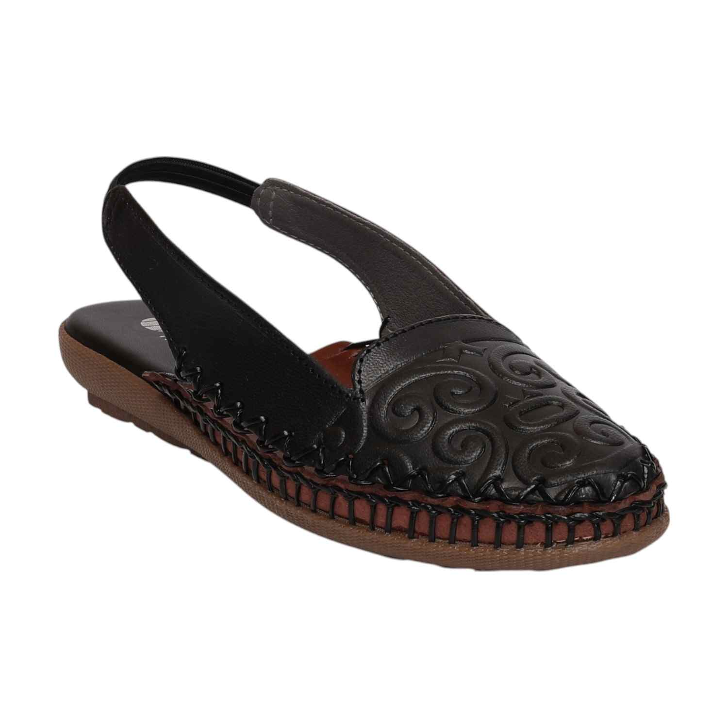 Embossed Black Slingback Flats for Women