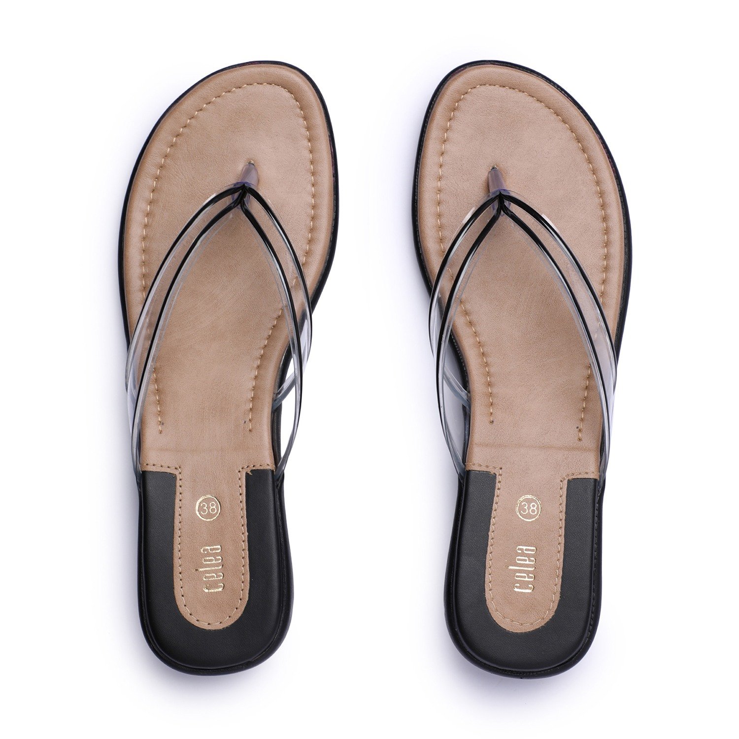 Women Black Transparent-Strap Thong Sandals