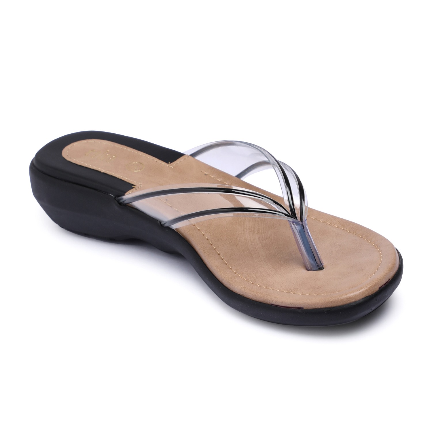 Women Black Transparent-Strap Thong Sandals