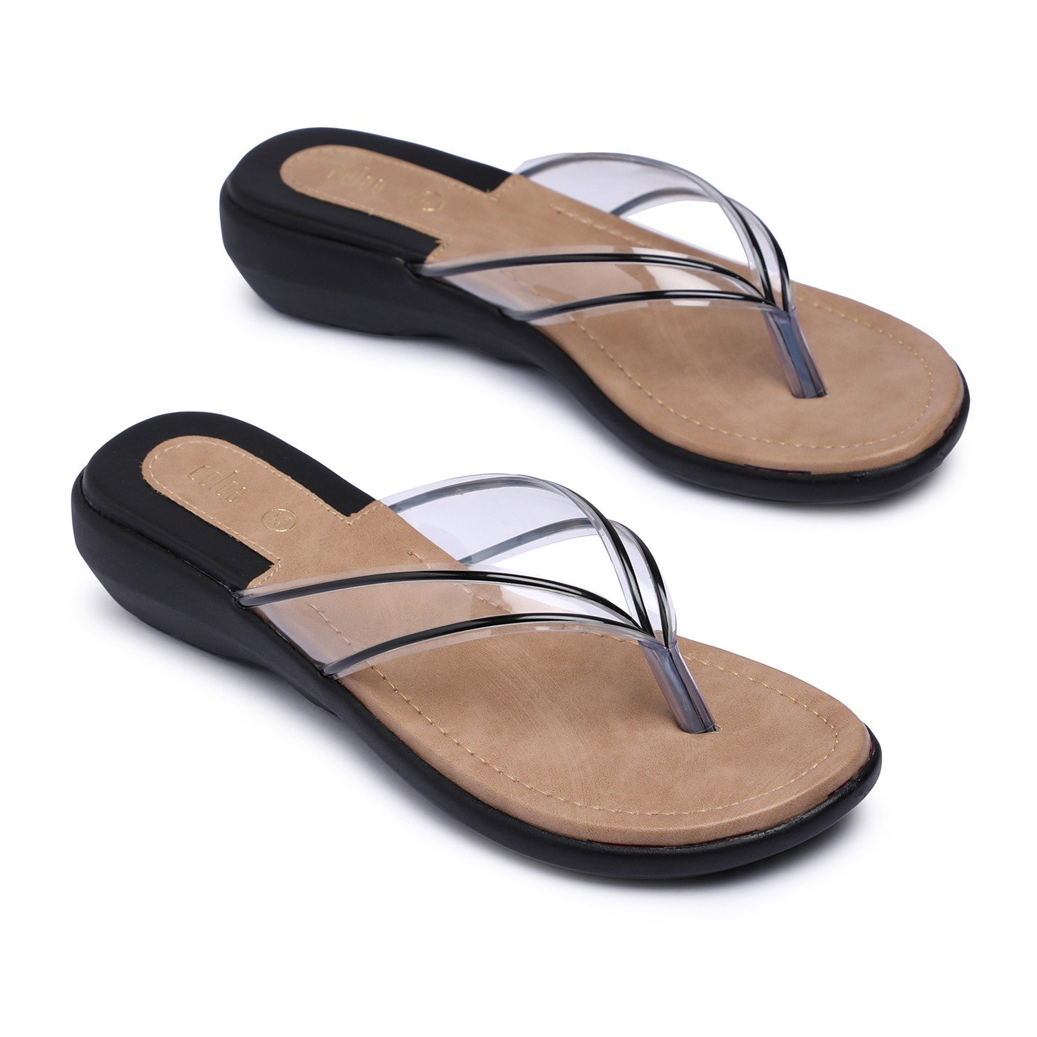 Women Black Transparent-Strap Thong Sandals