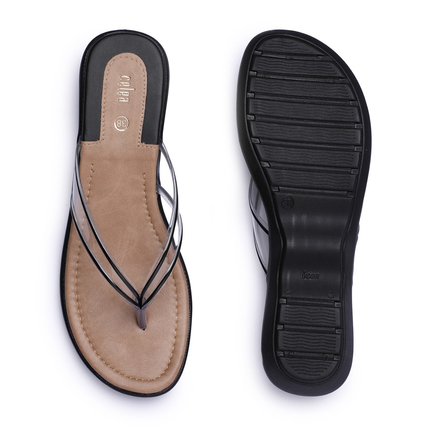 Women Black Transparent-Strap Thong Sandals
