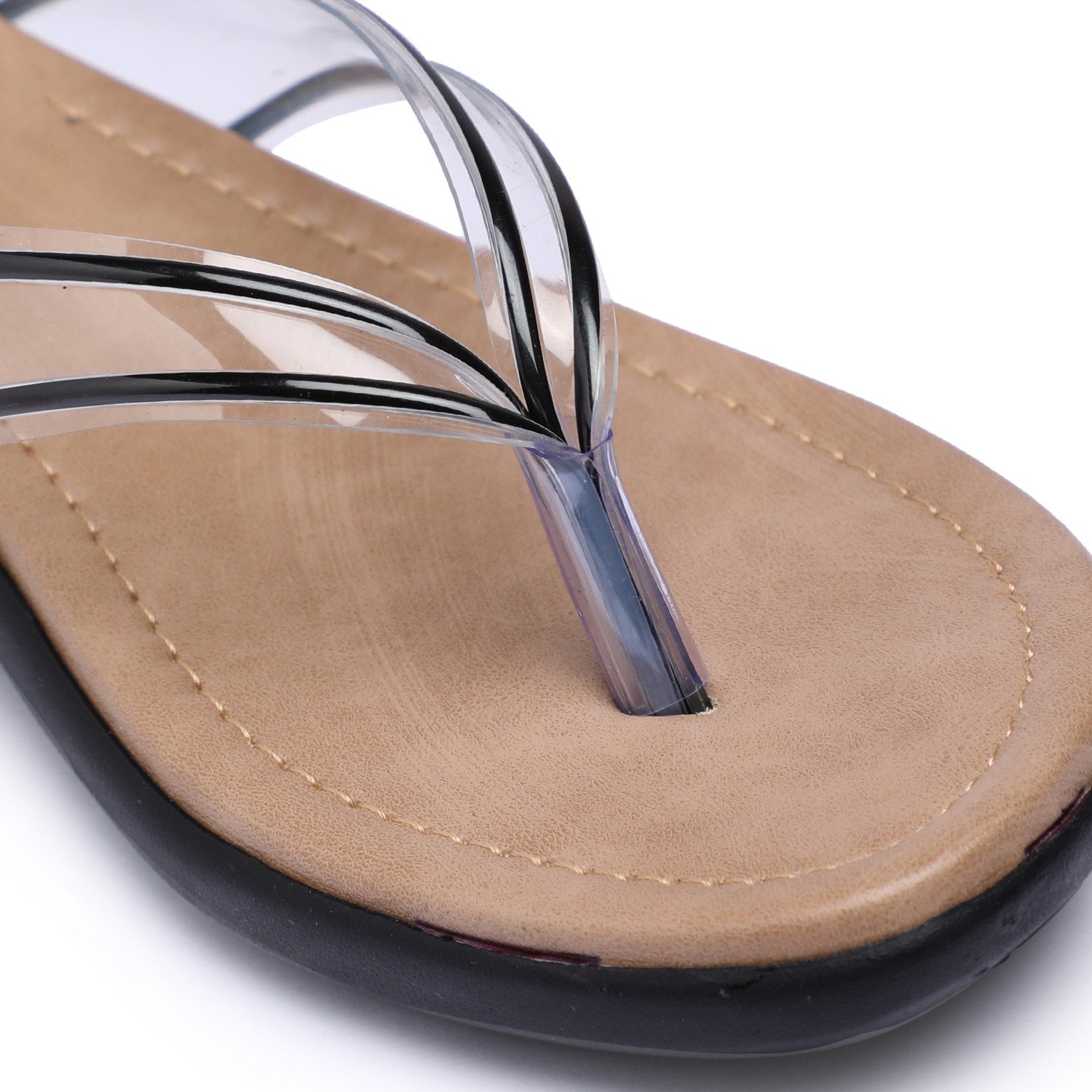 Women Black Transparent-Strap Thong Sandals