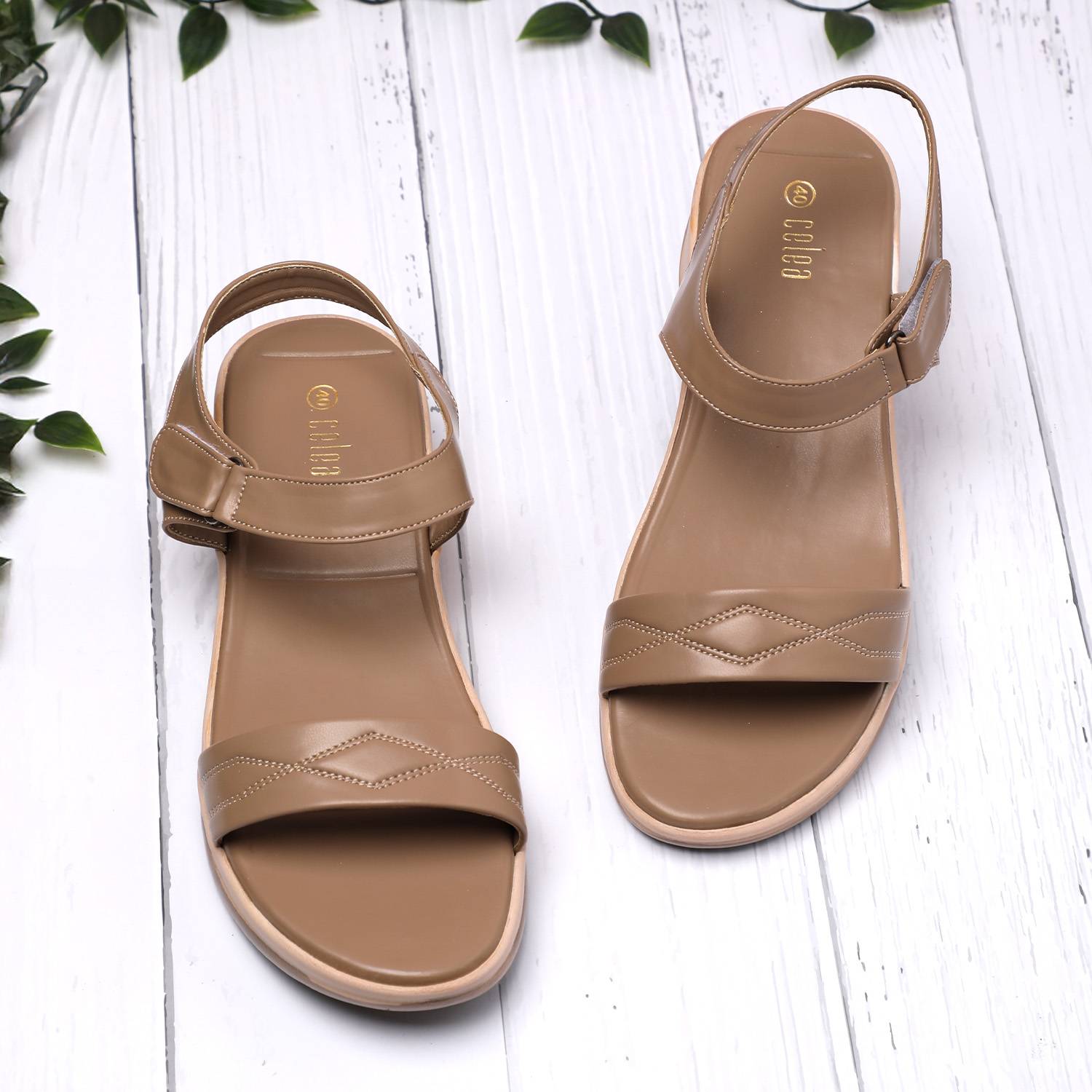 Women Elegant Brown Ankle Strap Wedge Sandals