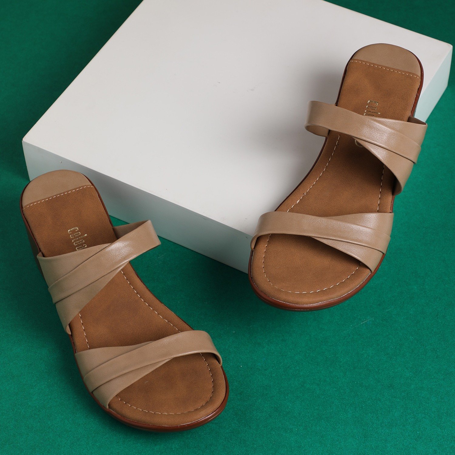 Women Chikoo Double-Strap Block Heel Sandals