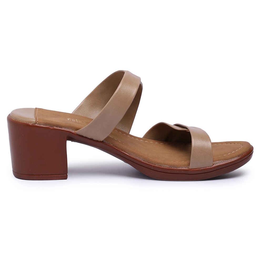 Women Chikoo Double-Strap Block Heel Sandals