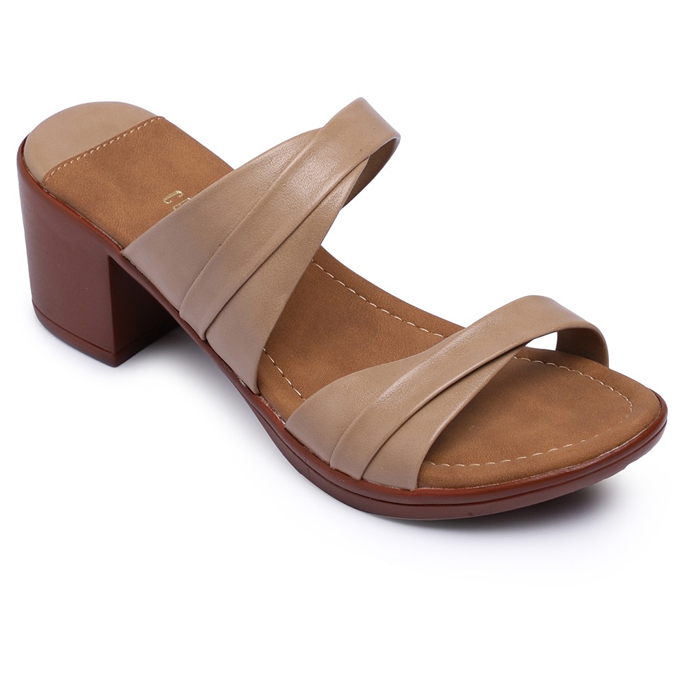 Women Chikoo Double-Strap Block Heel Sandals