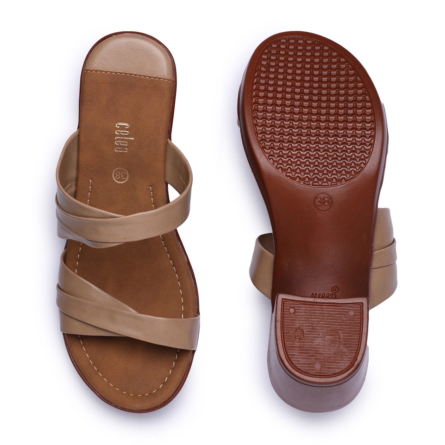 Women Chikoo Double-Strap Block Heel Sandals