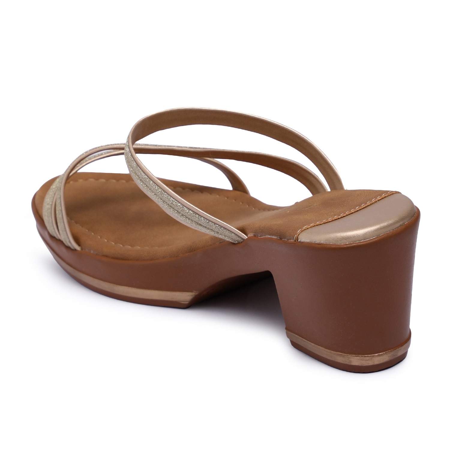 Women Gold Strappy Block Heel Sandals