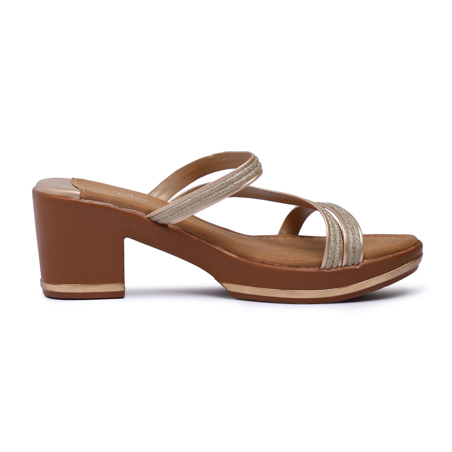 Women Gold Strappy Block Heel Sandals
