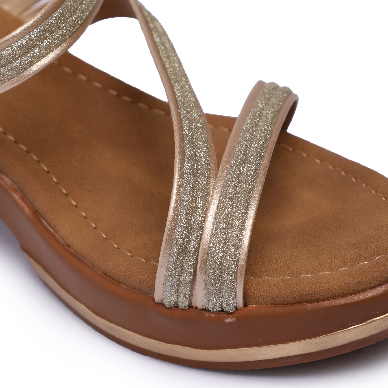 Women Gold Strappy Block Heel Sandals