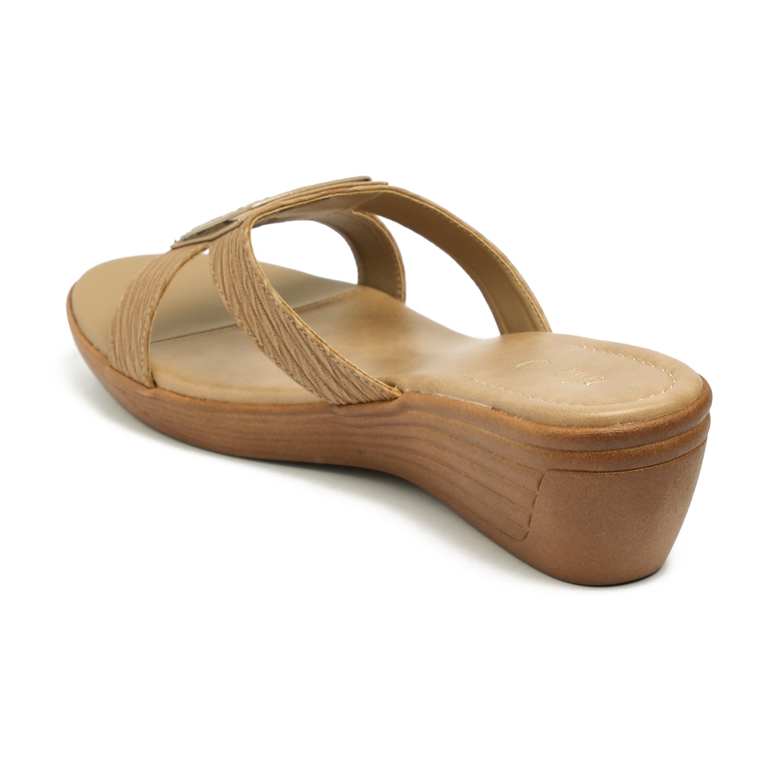 Elegant Tan Wedge Sandals with Ornamental Buckle