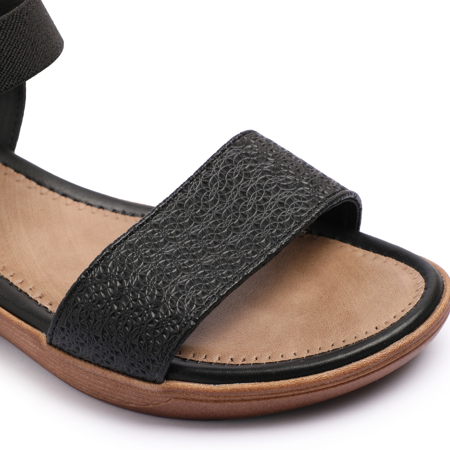 Women Black Textured Wedge Sandals