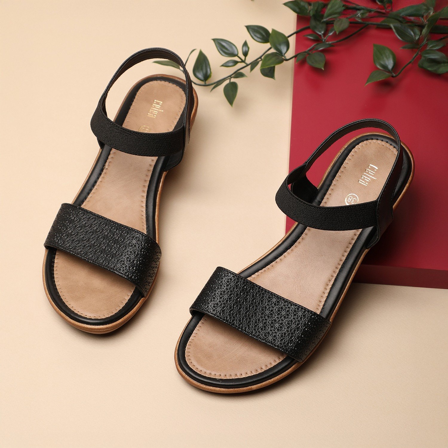 Women Black Textured Wedge Sandals