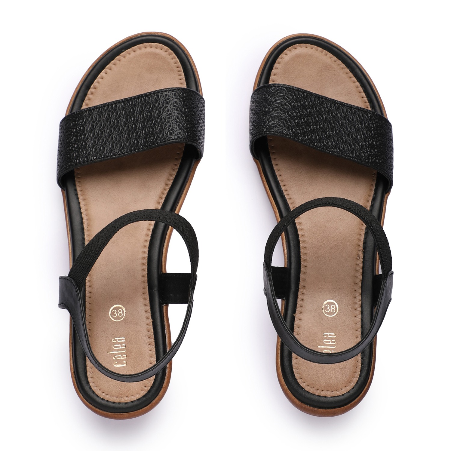 Women Black Textured Wedge Sandals