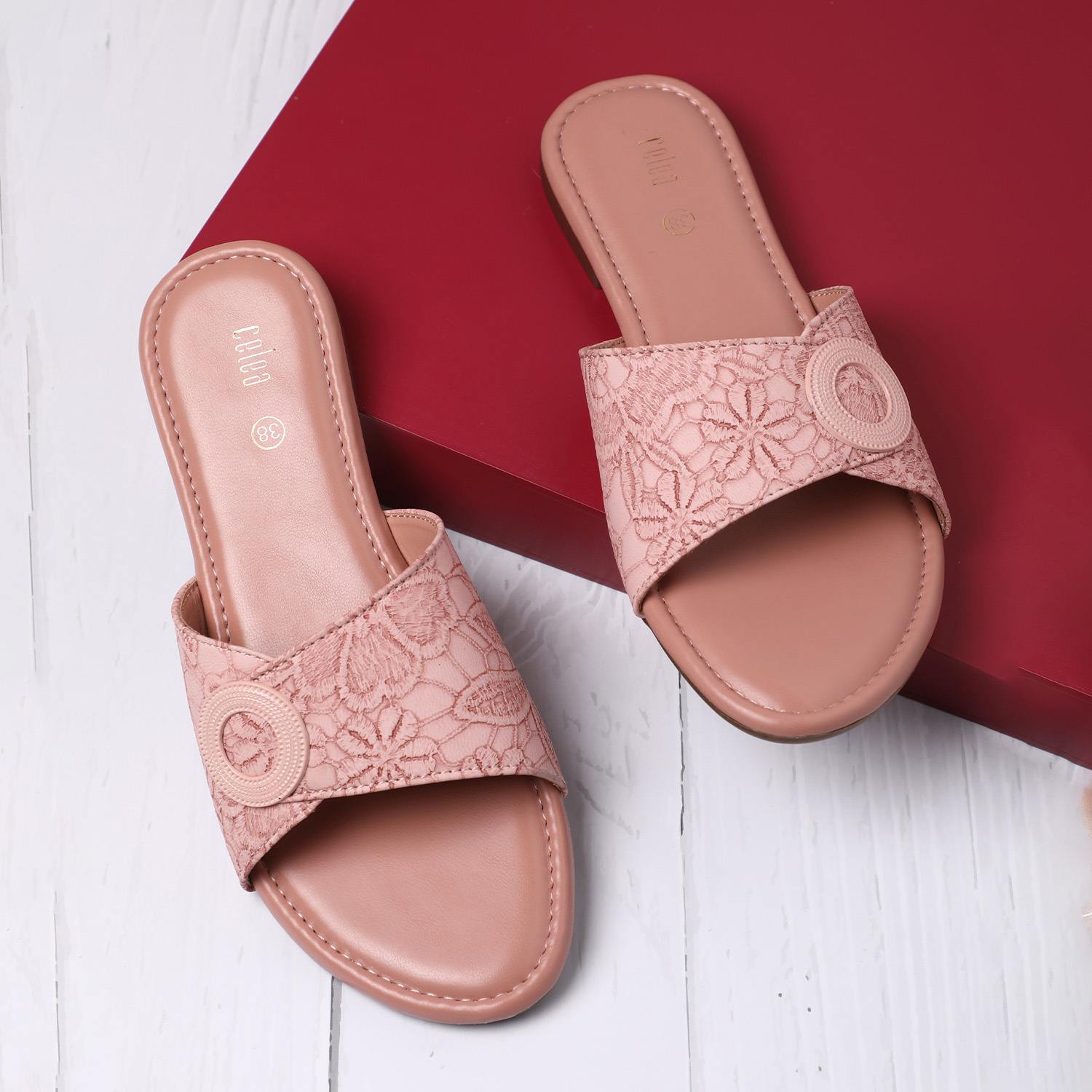 Women Peach Casual flat sandals