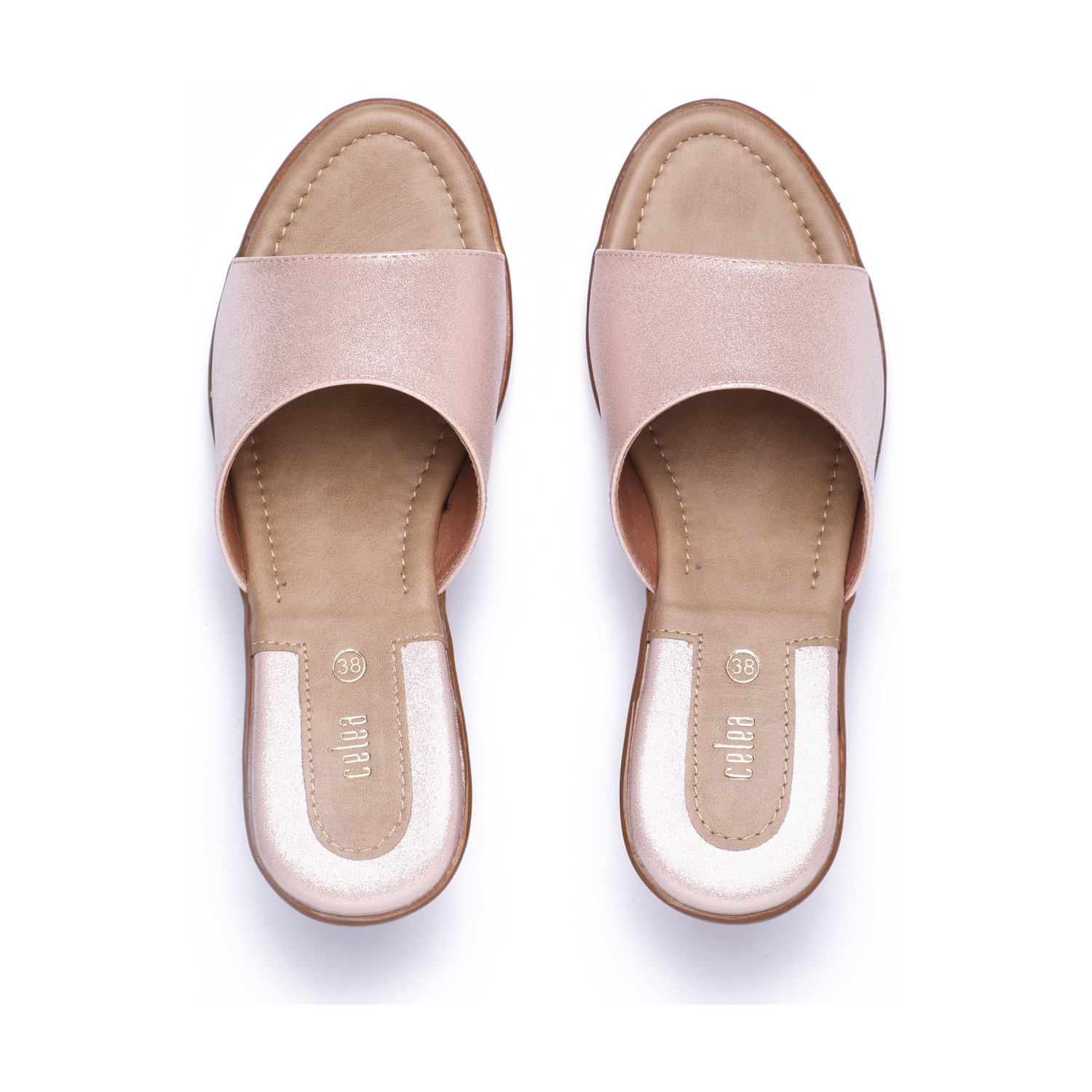 Women Rose Gold Block Heel Sandals