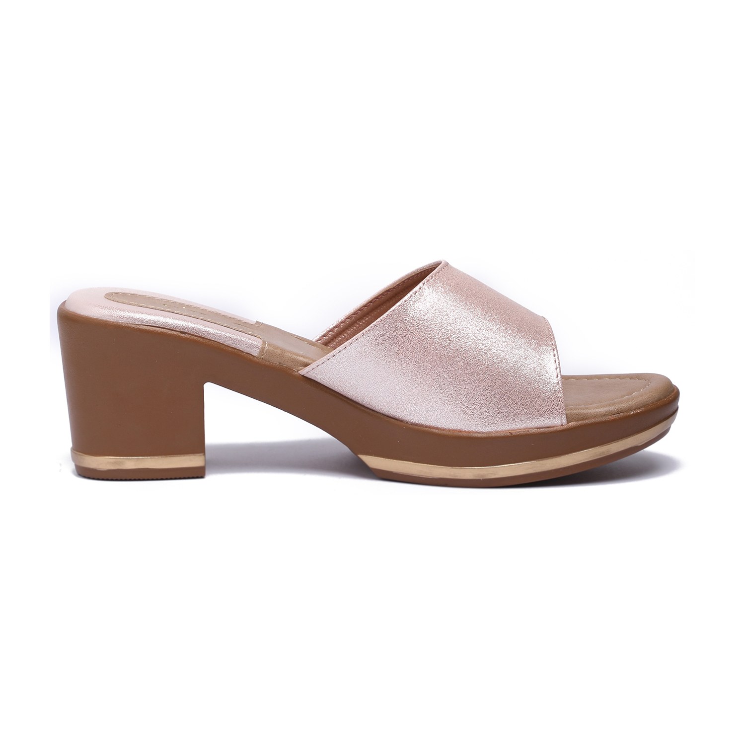 Women Rose Gold Block Heel Sandals