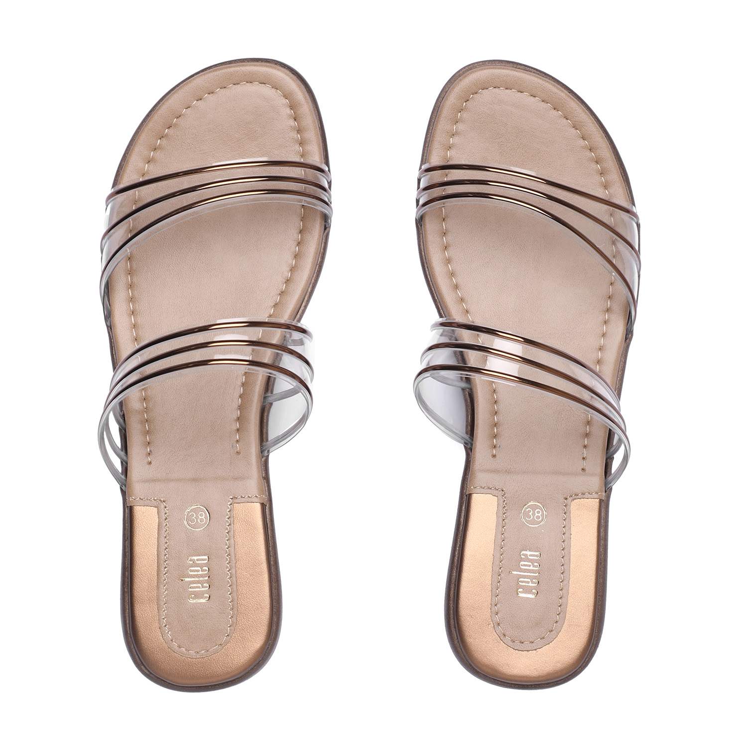 Women Transparent Slip-On Sandals with Copper Accents