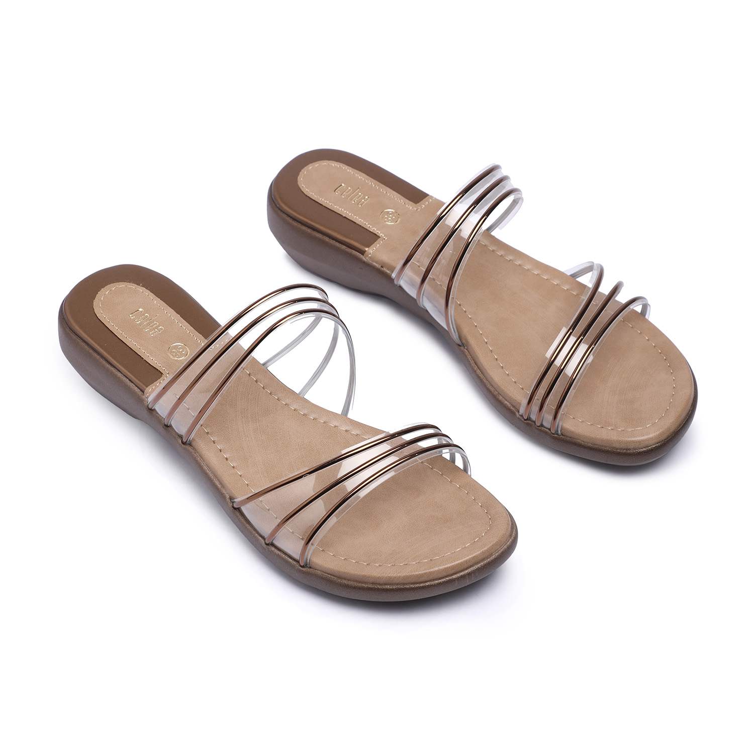 Women Transparent Slip-On Sandals with Copper Accents