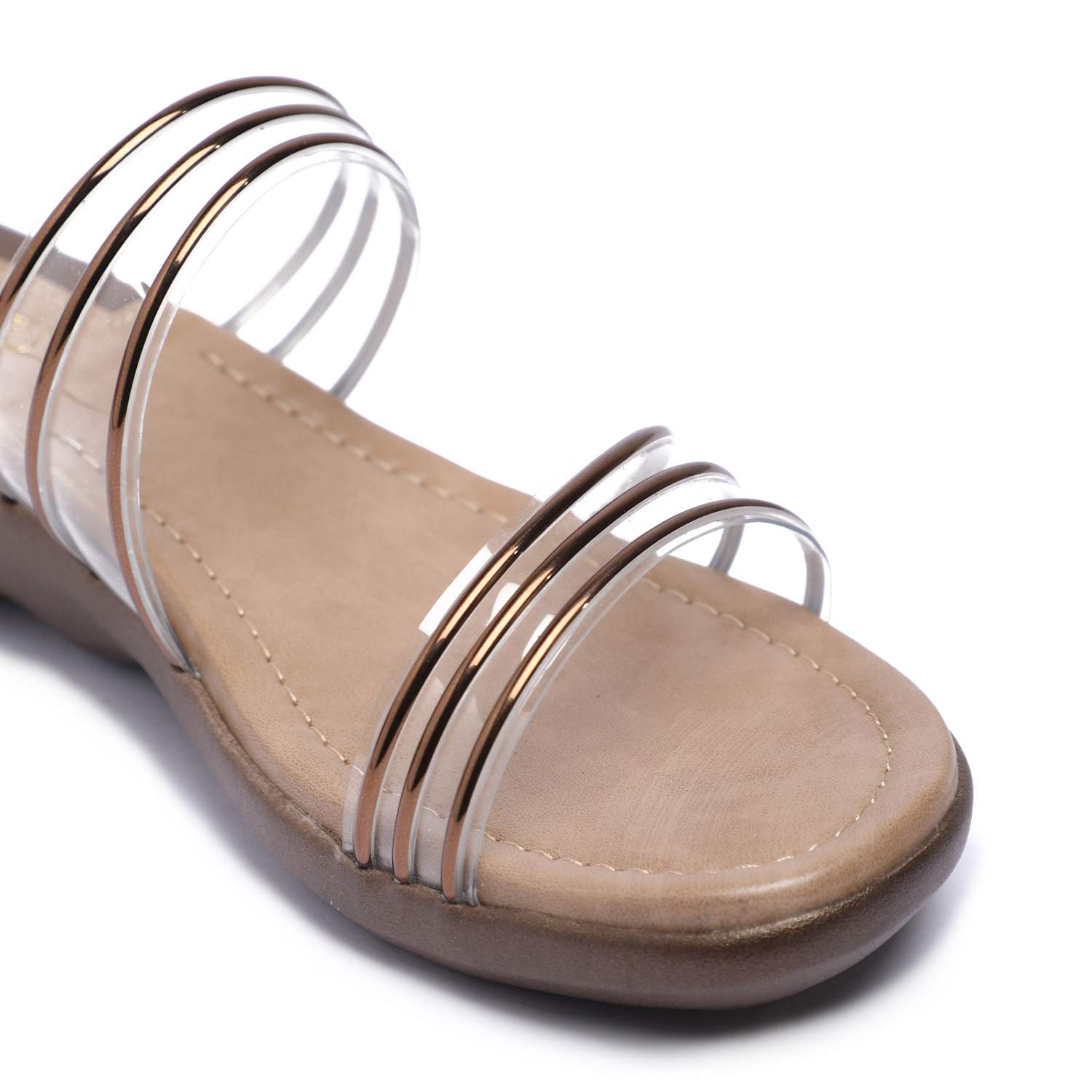 Women Transparent Slip-On Sandals with Copper Accents