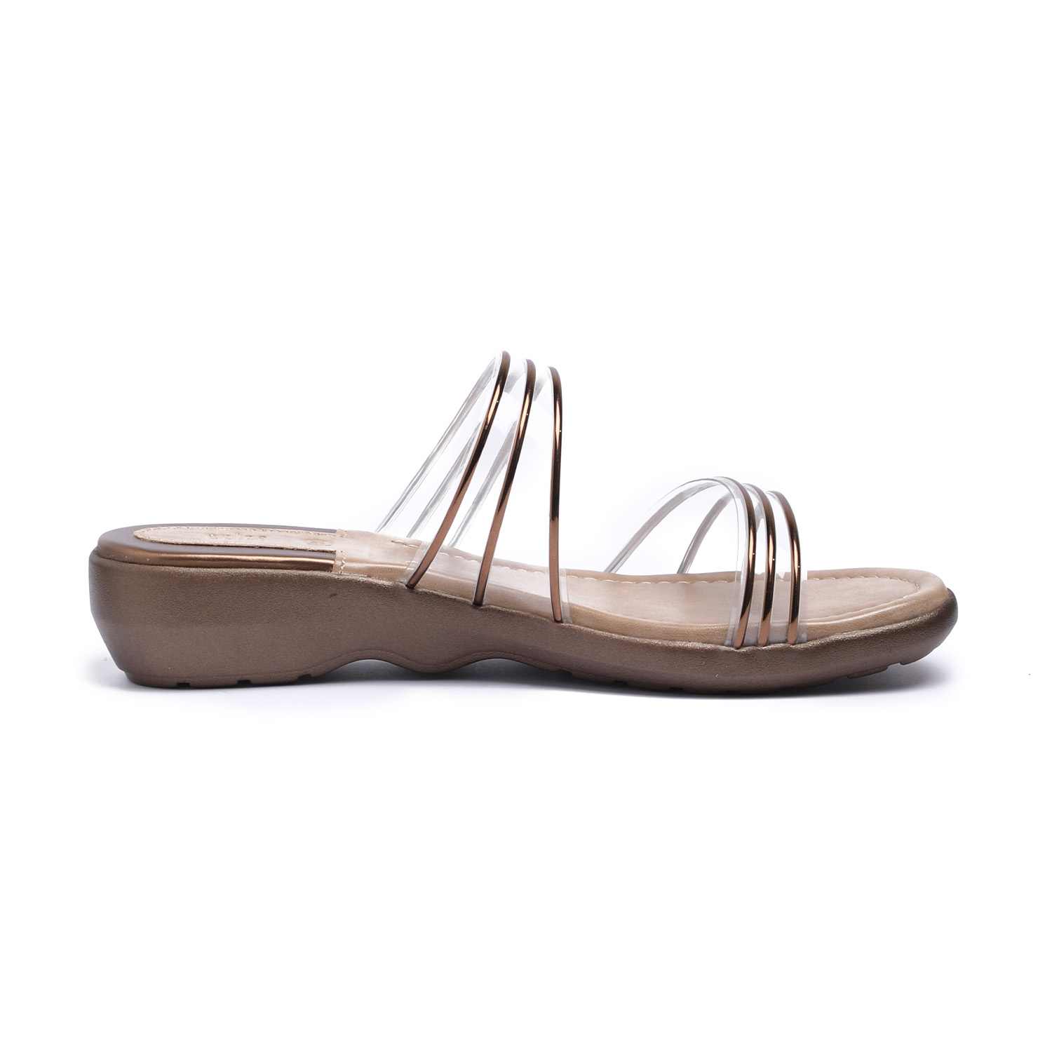 Women Transparent Slip-On Sandals with Copper Accents