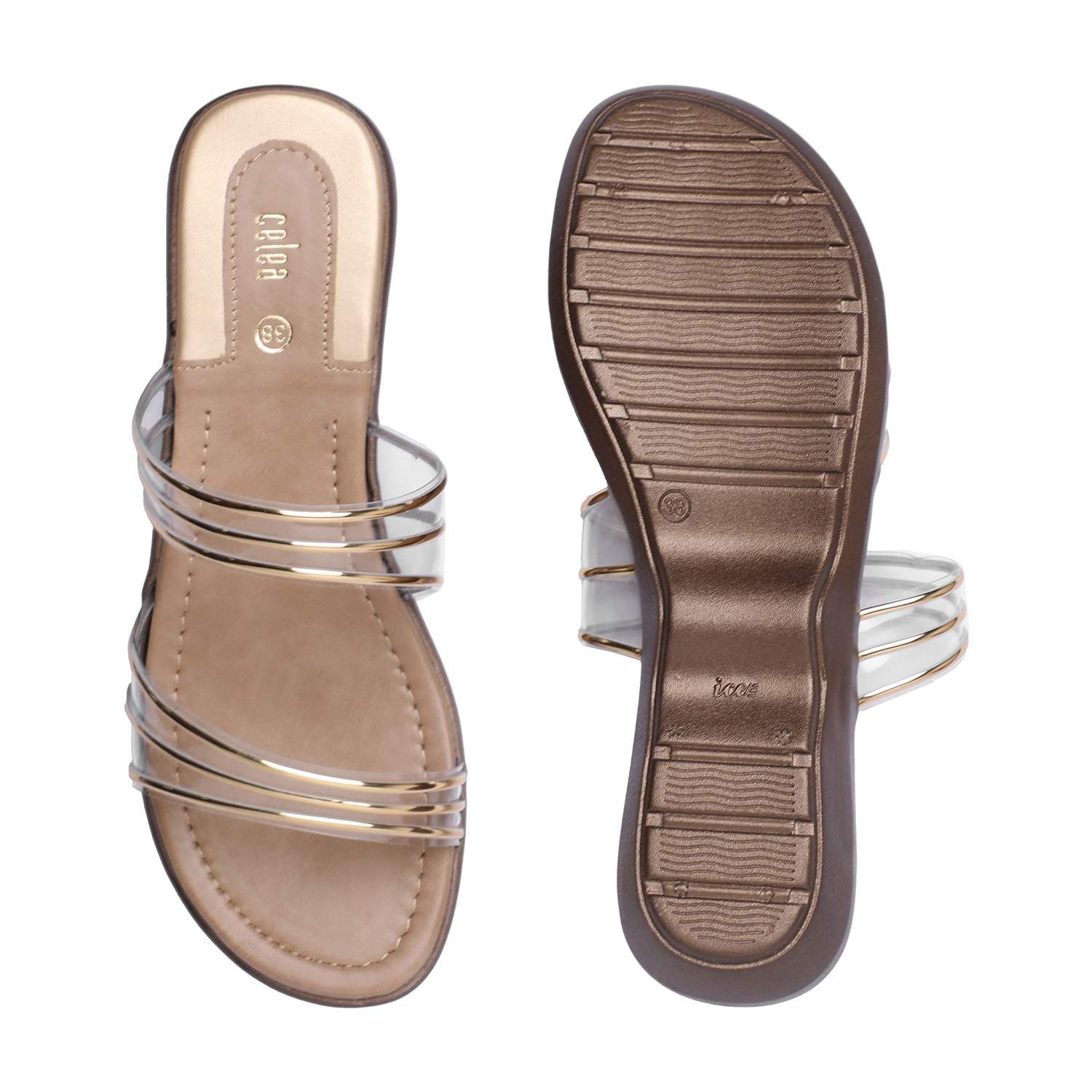 Women Gold Casual Flat Sandals