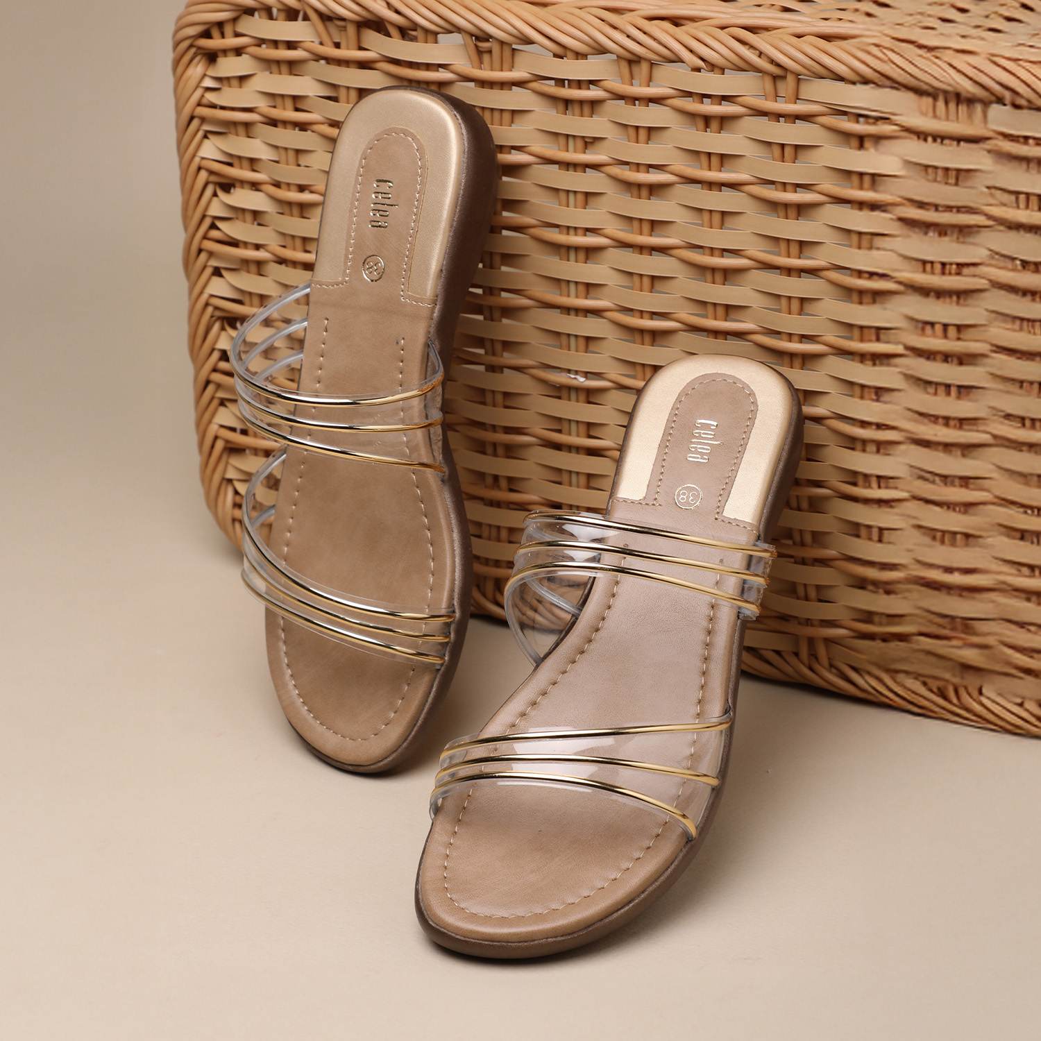 Women Gold Casual Flat Sandals