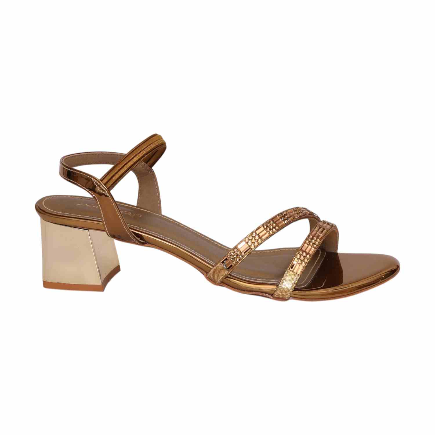 Women Antique Glamorous Gold Beaded Block Heel Sandal