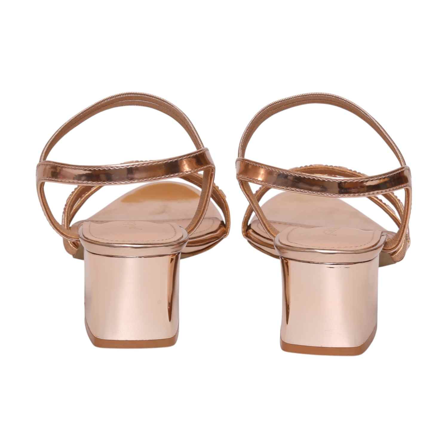 Women Sultan Rose Glamorous Gold Beaded Block Heel Sandal