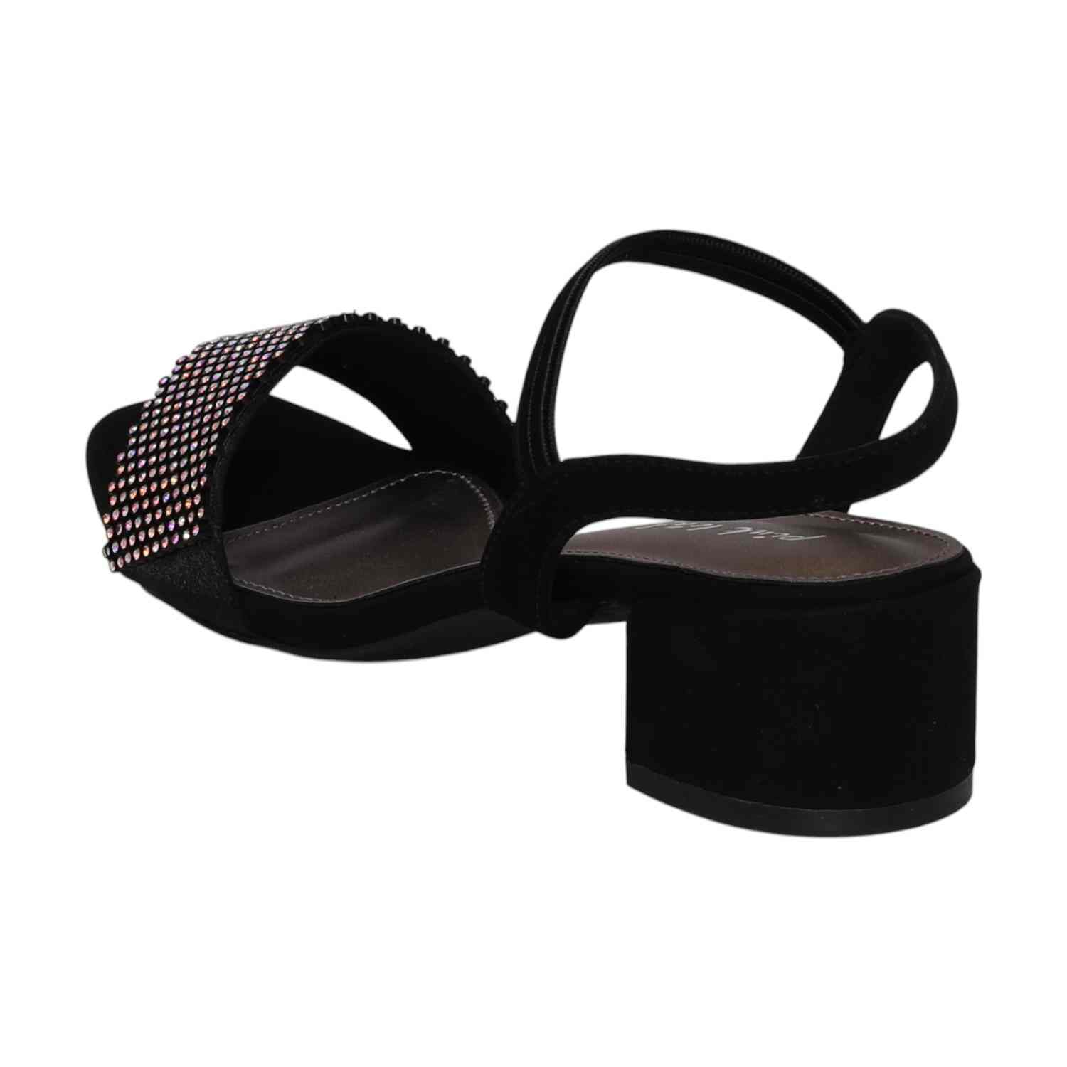 Women Black Pearl-Embellished Block Heel Sandal