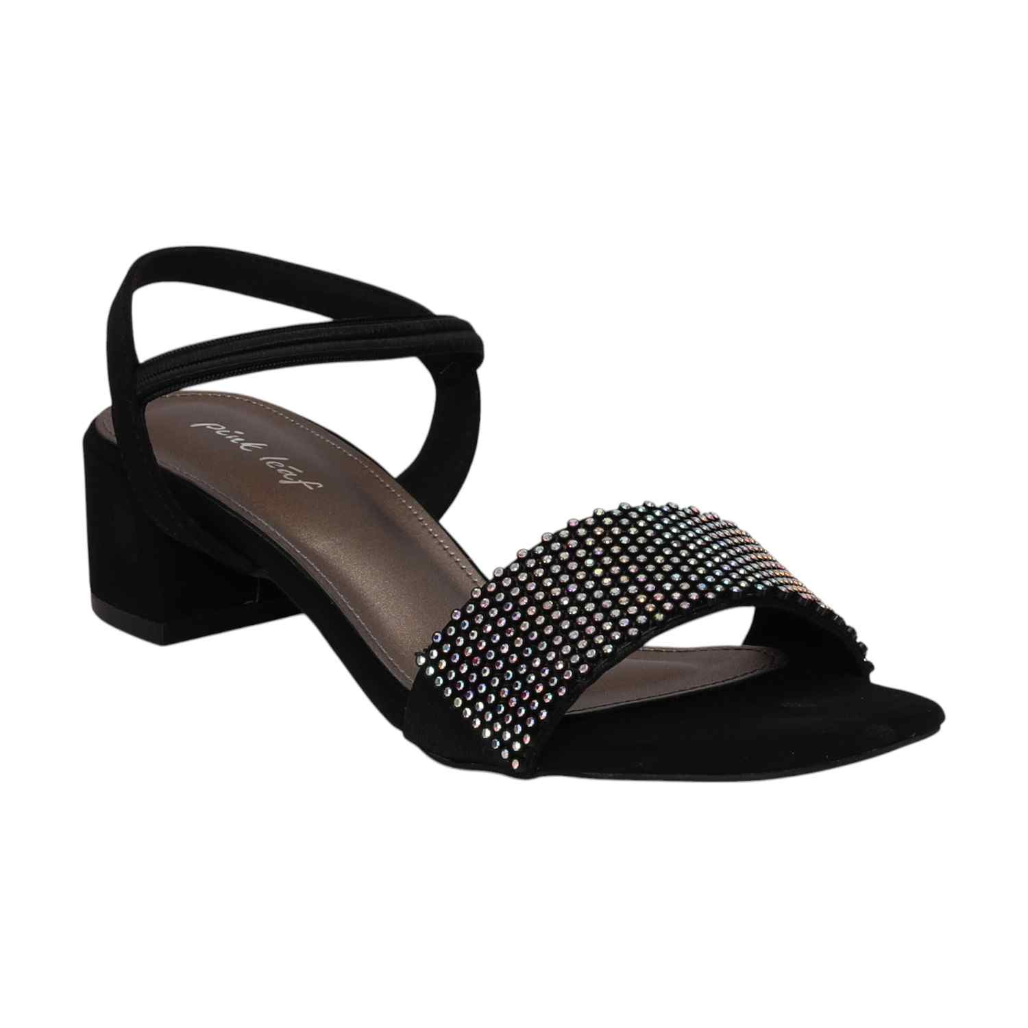 Women Black Pearl-Embellished Block Heel Sandal