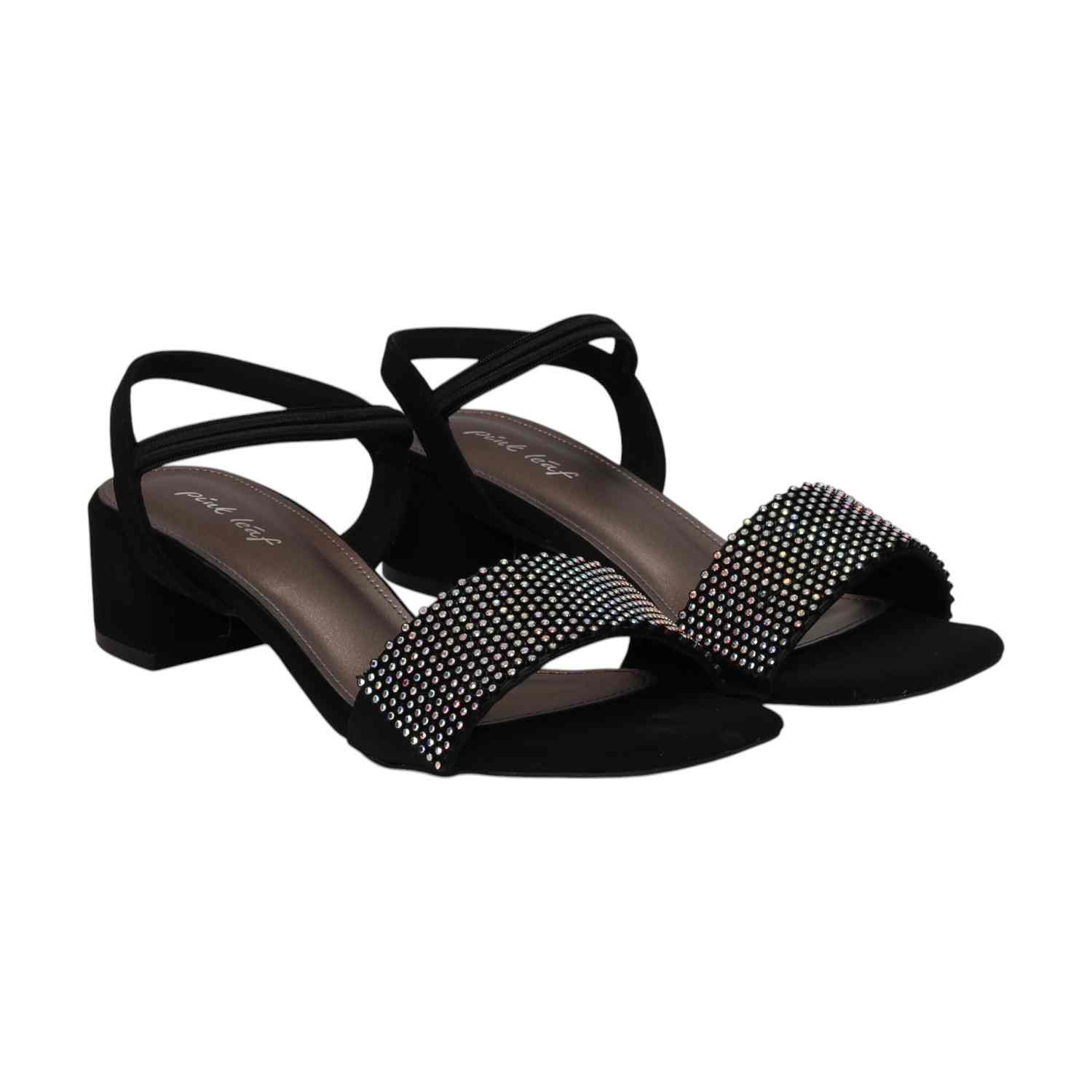 Women Black Pearl-Embellished Block Heel Sandal