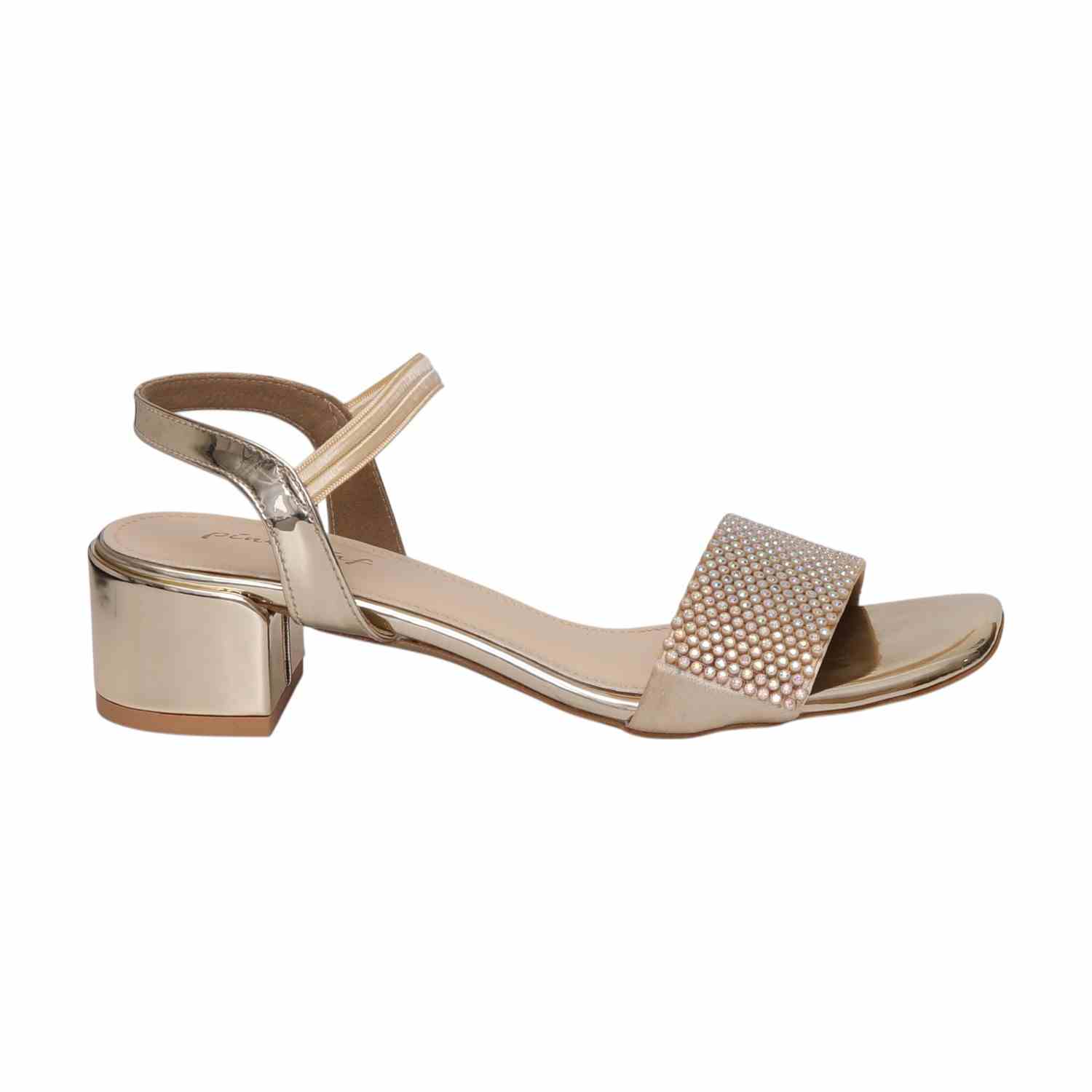Women Gold Pearl-Embellished Block Heel Sandal