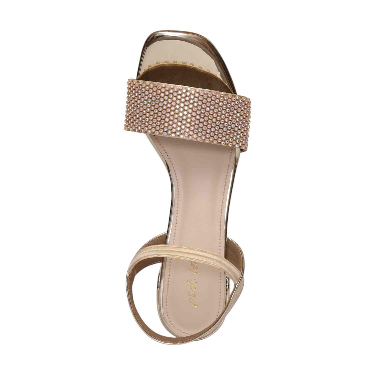 Women Gold Pearl-Embellished Block Heel Sandal