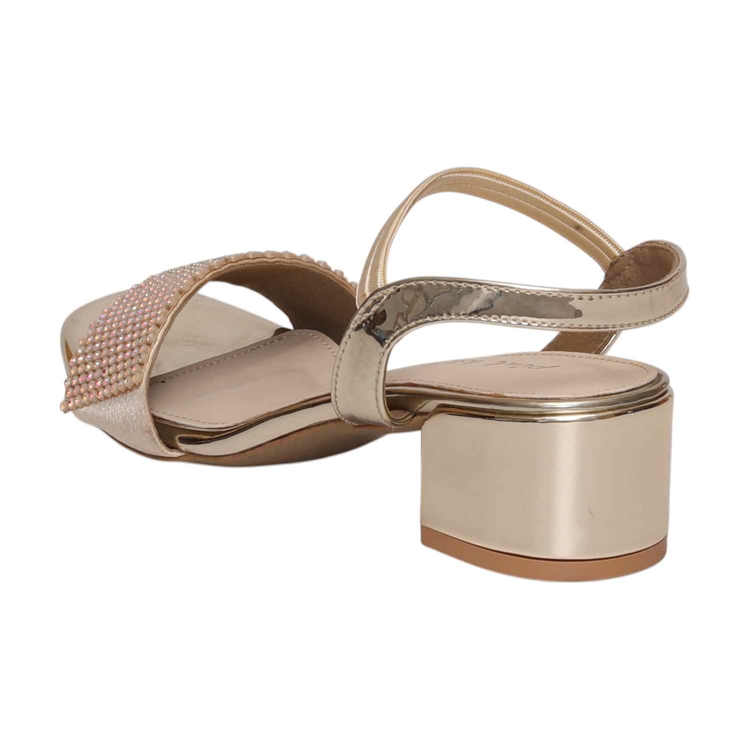 Women Gold Pearl-Embellished Block Heel Sandal