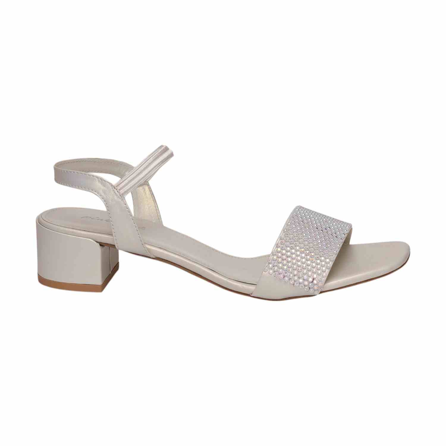 Women White Pearl-Embellished Block Heel Sandal