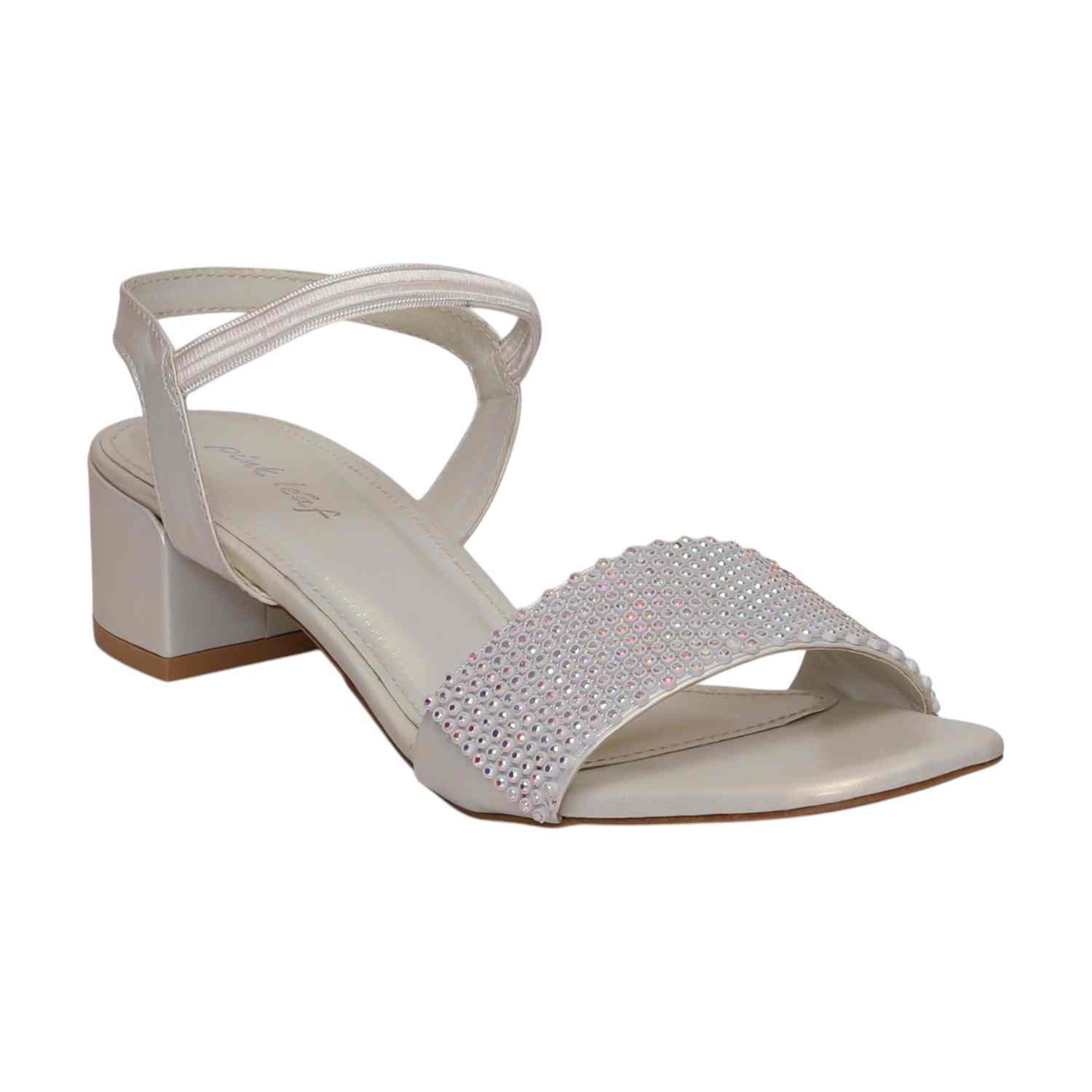 Women White Pearl-Embellished Block Heel Sandal