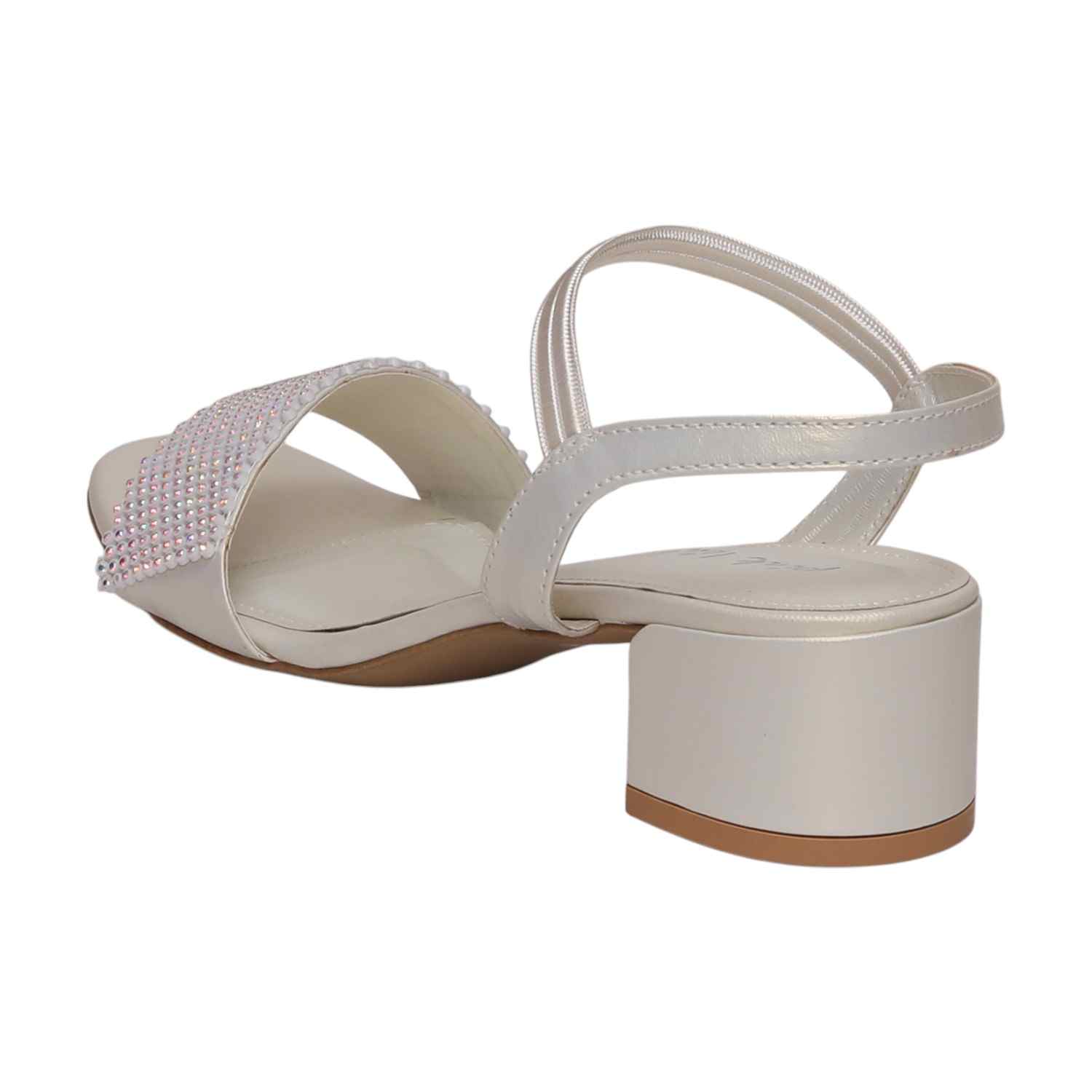 Women White Pearl-Embellished Block Heel Sandal
