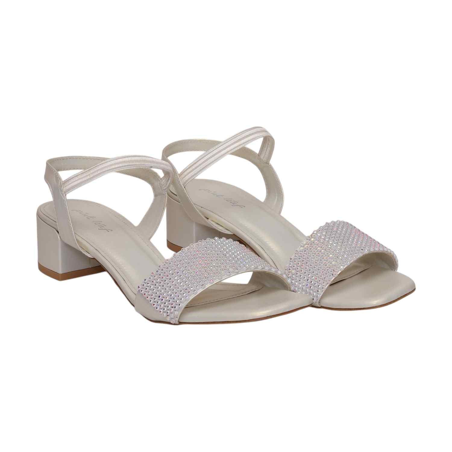 Women White Pearl-Embellished Block Heel Sandal