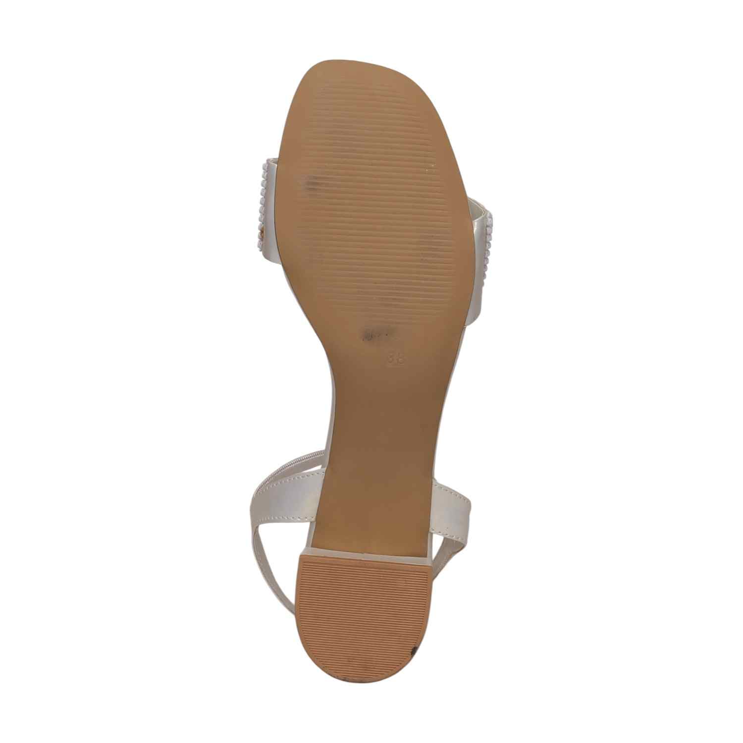 Women White Pearl-Embellished Block Heel Sandal