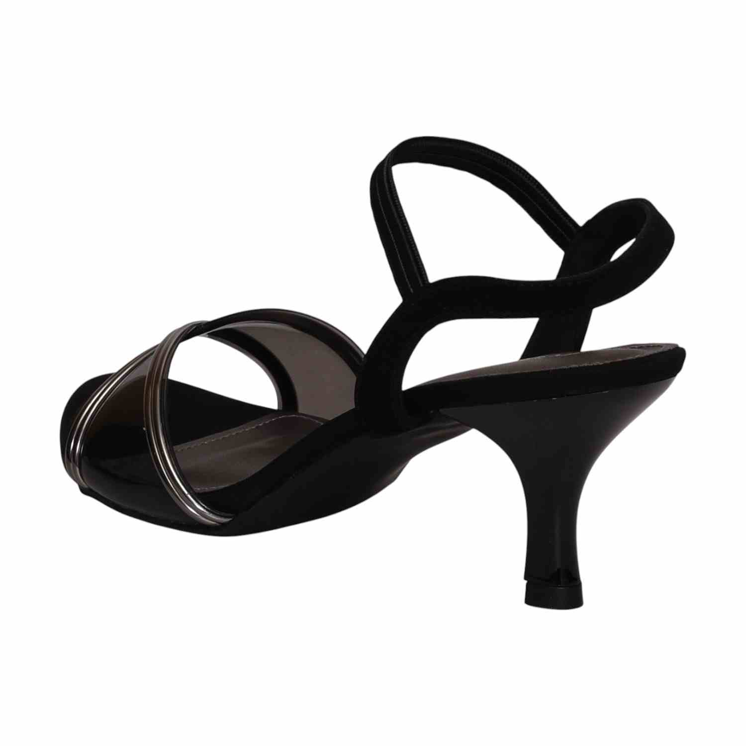 Women Black Sleek Kitten Heel Strappies