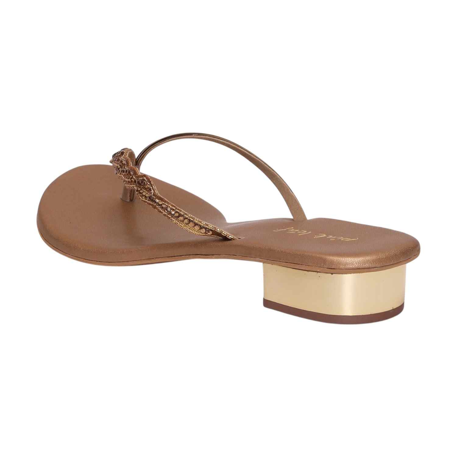 Women Antique Gold Embellished Heel Sandals